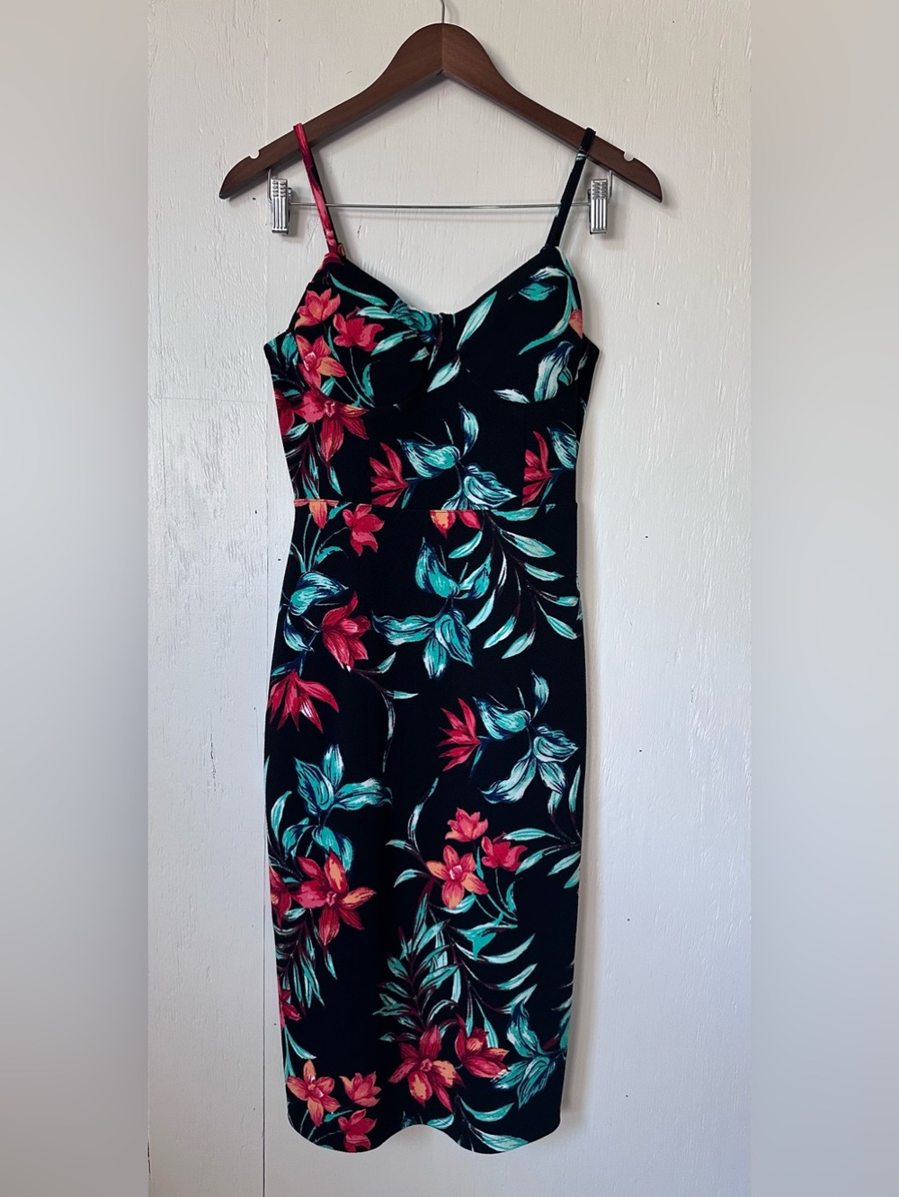 No Boundaries Black Floral Midi Dress with Teal & Red Print Cottagecore